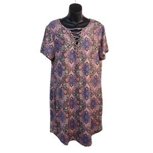 No Comment Women's Purple Black Paisley Print super soft&Stretch Dress Sz 2X NWT